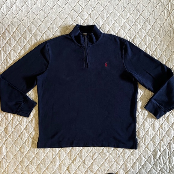 Polo by Ralph Lauren Large Blue Quarter Zip Pullover Mock Neck Sweater Orig $198 - Picture 1 of 6